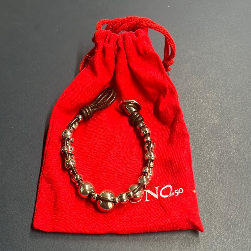 Leather Bracelet with Sterling Silver-Plated Beads